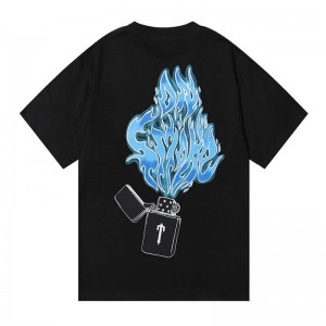 Trapstar Flame Printing T Shirts Herre Sort Danmark | OW42-391