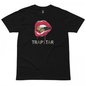 Trapstar Red Lips T Shirts Herre Rød Sort Danmark | HG76-786