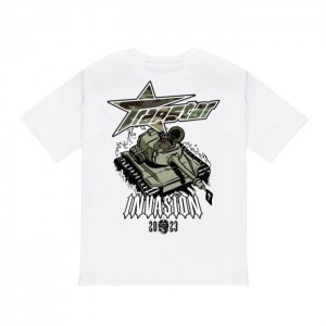 Trapstar Trap Invasion Tee T Shirts Herre Hvide Danmark | QO44-158