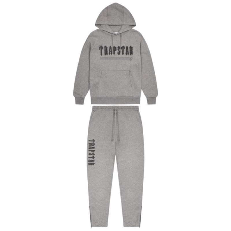 Trapstar Decoded Chenille 2.0 Hoodie Træningsdragt Herre Grå Danmark | UB41-108