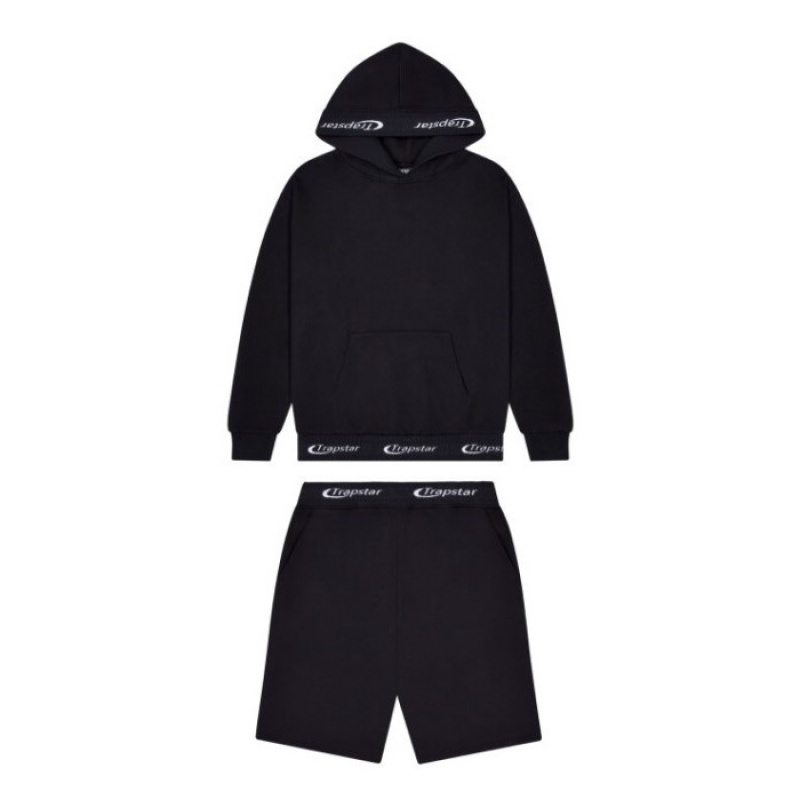 Trapstar Hyperdrive Rib Hoodie Shorts Set Træningsdragt Herre Sort Danmark | JV41-754