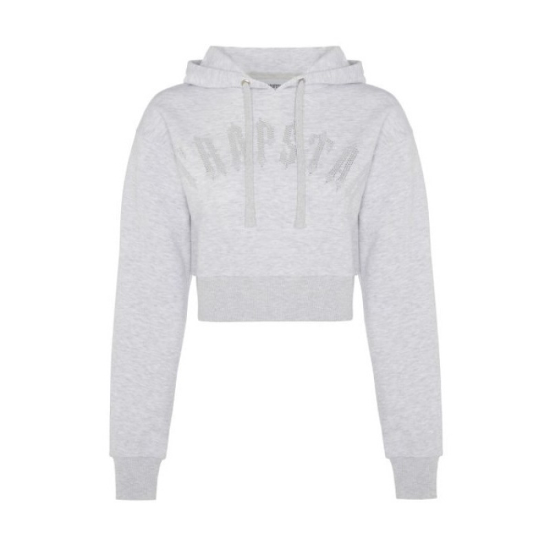 Trapstar Irongate Stud Cropped Hoodie Hættetrøje Dame Grå Danmark | ZF90-410