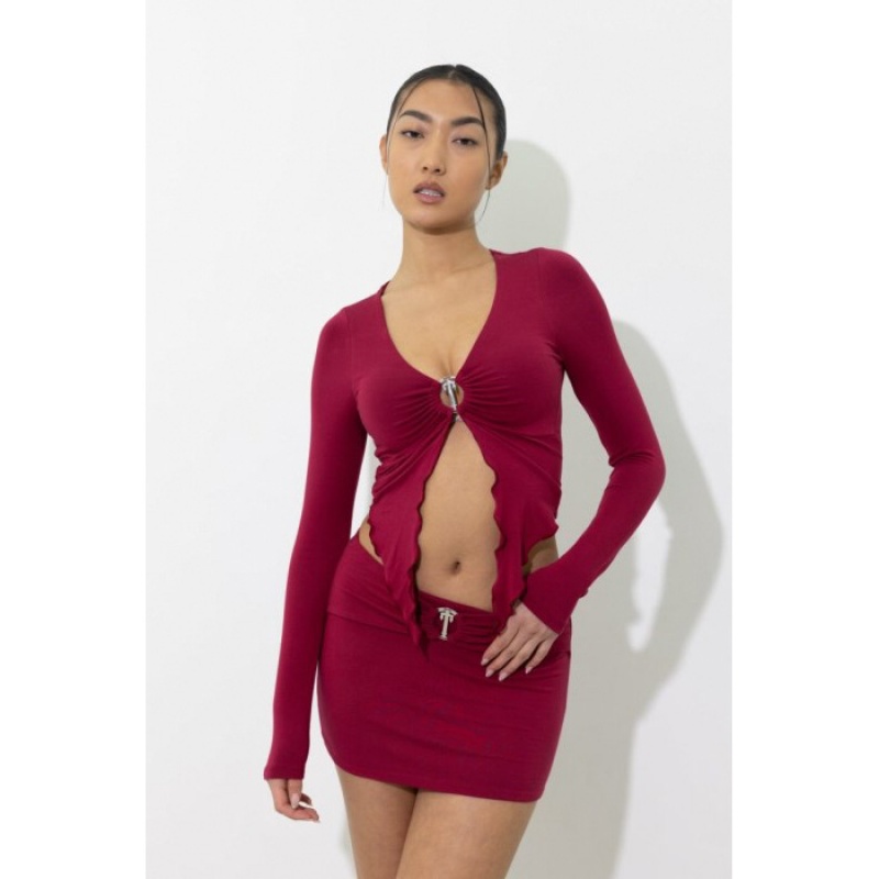 Trapstar Long Sleeve Wing Hem Bralette Top Dame Rød Danmark | HM01-954