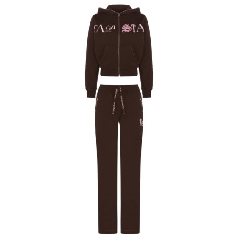 Trapstar Script Zip Leg Jogging Bottoms Bukser Dame Brune Lyserød Danmark | QO96-118