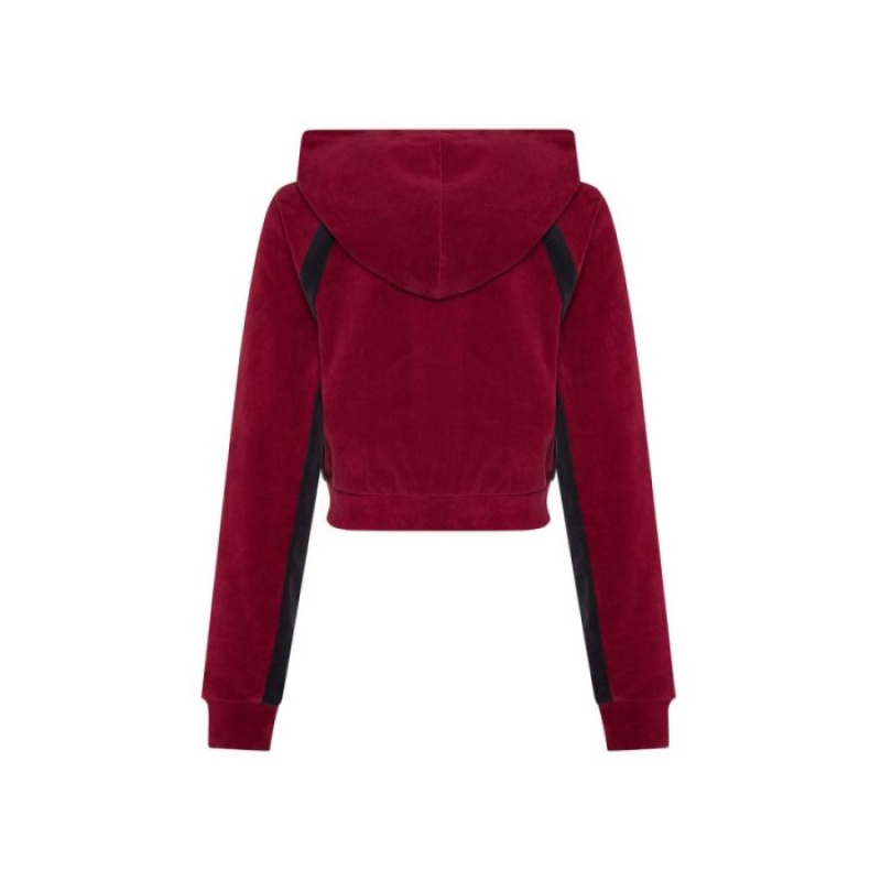 Trapstar TS-Star Contrast Panel Velour Hoodie Hættetrøje Dame Bordeaux Danmark | GL49-736