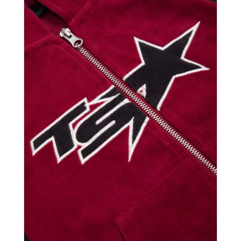 Trapstar TS-Star Contrast Panel Velour Hoodie Hættetrøje Dame Bordeaux Danmark | GL49-736