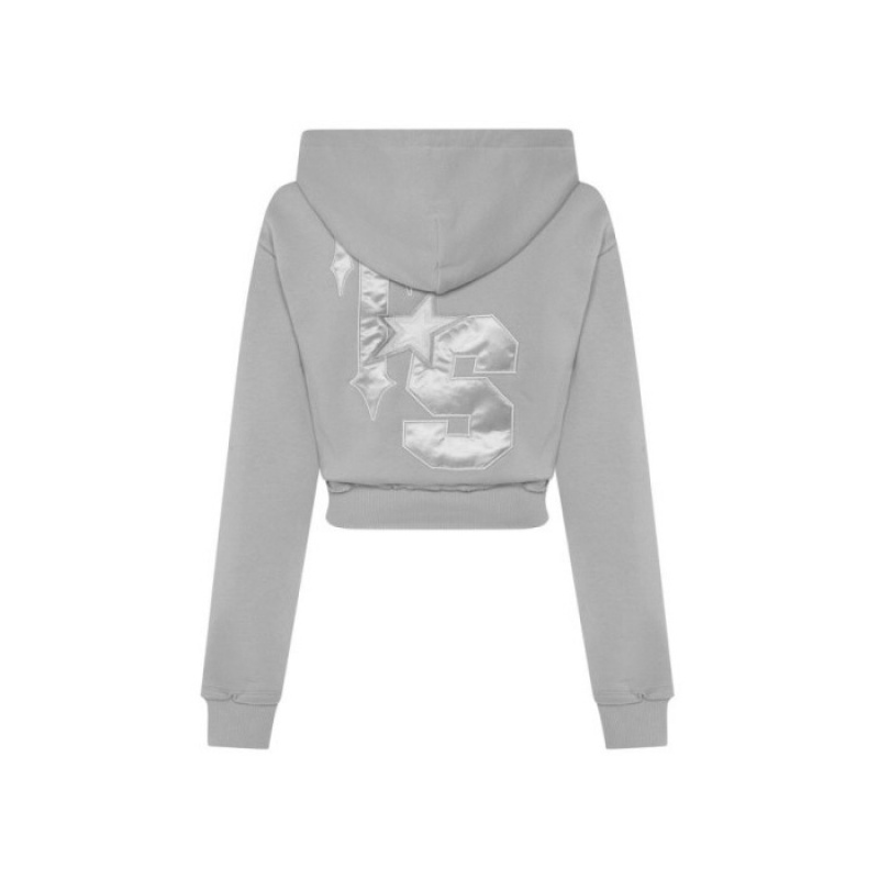 Trapstar TS-Star Silver Satin Applique Hoodie Hættetrøje Dame Grå Danmark | WW11-103