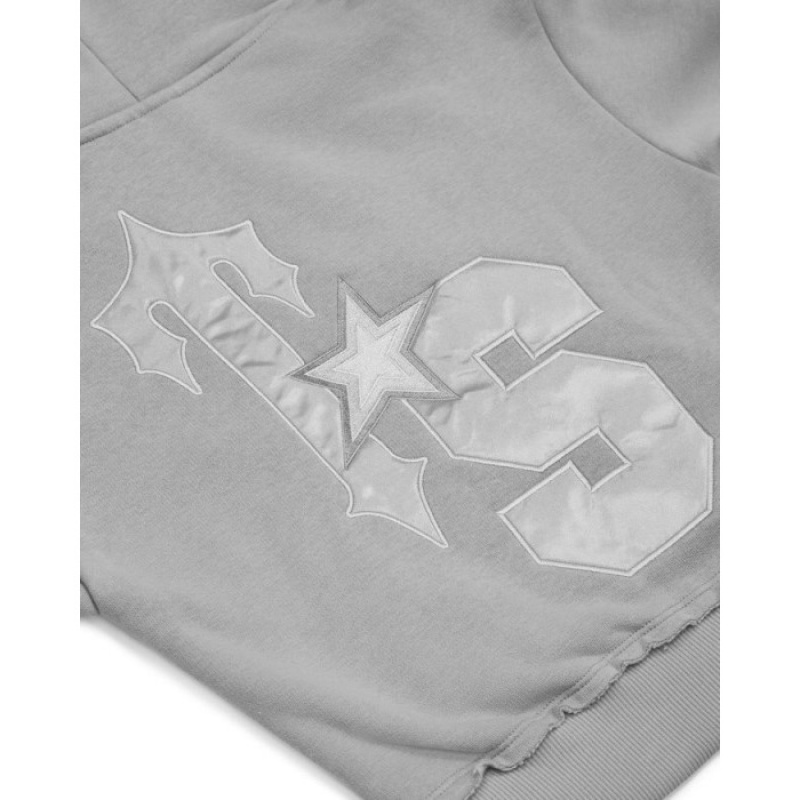 Trapstar TS-Star Silver Satin Applique Hoodie Hættetrøje Dame Grå Danmark | WW11-103