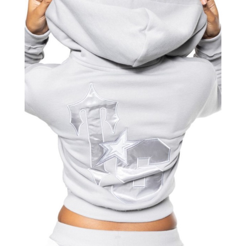 Trapstar TS-Star Silver Satin Applique Hoodie Hættetrøje Dame Grå Danmark | WW11-103