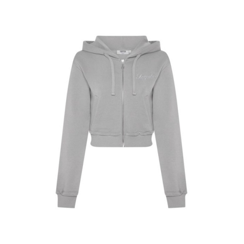 Trapstar TS-Star Silver Satin Applique Hoodie Hættetrøje Dame Grå Danmark | WW11-103