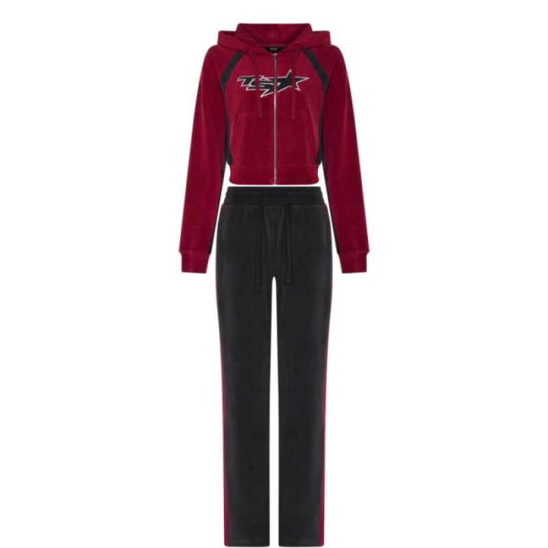 Trapstar TS-Star Velour Track Bottoms Bukser Dame Bordeaux Danmark | VC17-177