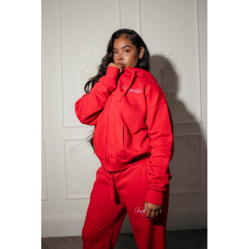 Trapstar TS-Star Zip Up Track Top Dame Rød Danmark | IA88-800