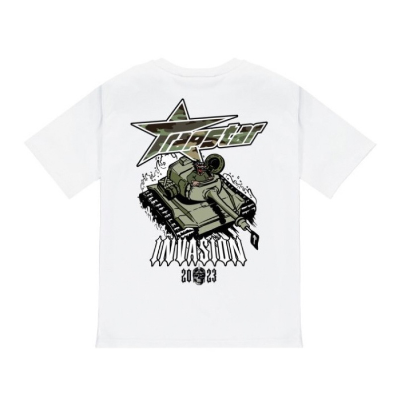 Trapstar Trap Invasion Tee T Shirts Herre Hvide Danmark | QO44-158