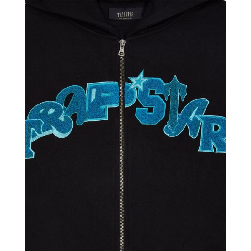 Trapstar Wildcard Chenille Hoodie Træningsdragt Herre Sort Turkis Danmark | IK33-692