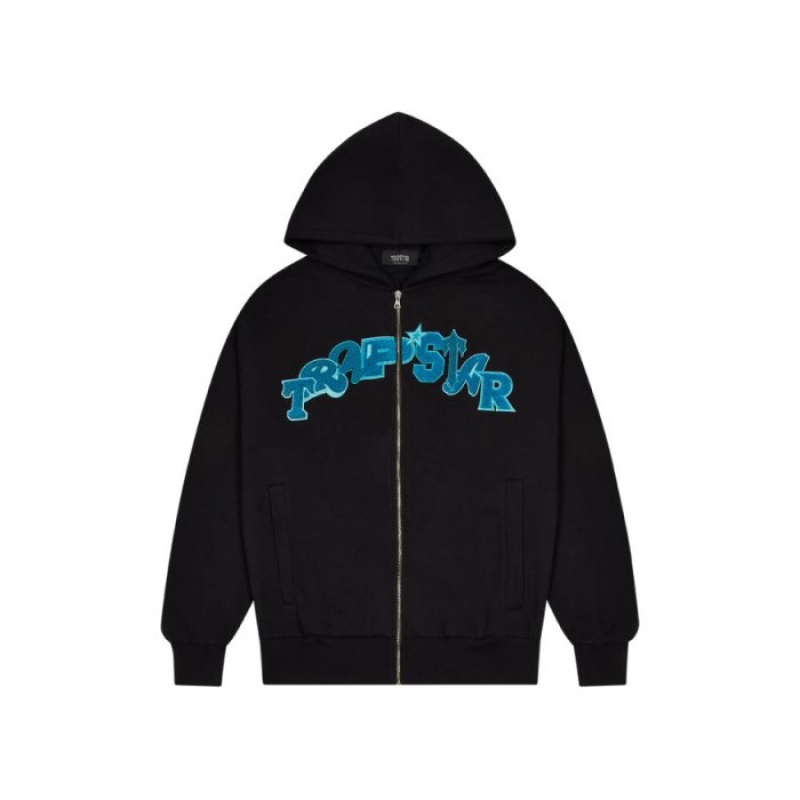 Trapstar Wildcard Chenille Hoodie Træningsdragt Herre Sort Turkis Danmark | IK33-692